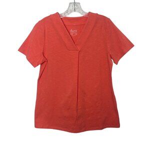 D&Co Essentials VNeck Short Sleeve Tshirt Womens SP Small Petite Peach New WOT